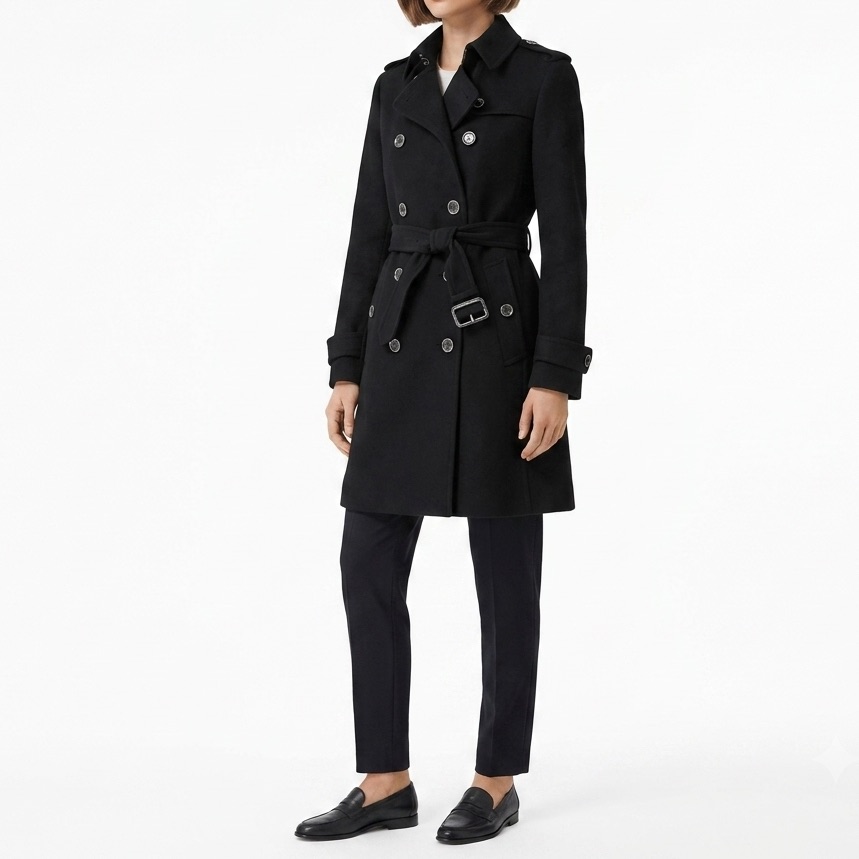 Burberry Brit Luxury Wool Black Cashmere Trench Coat Jacket Structural Carcoat